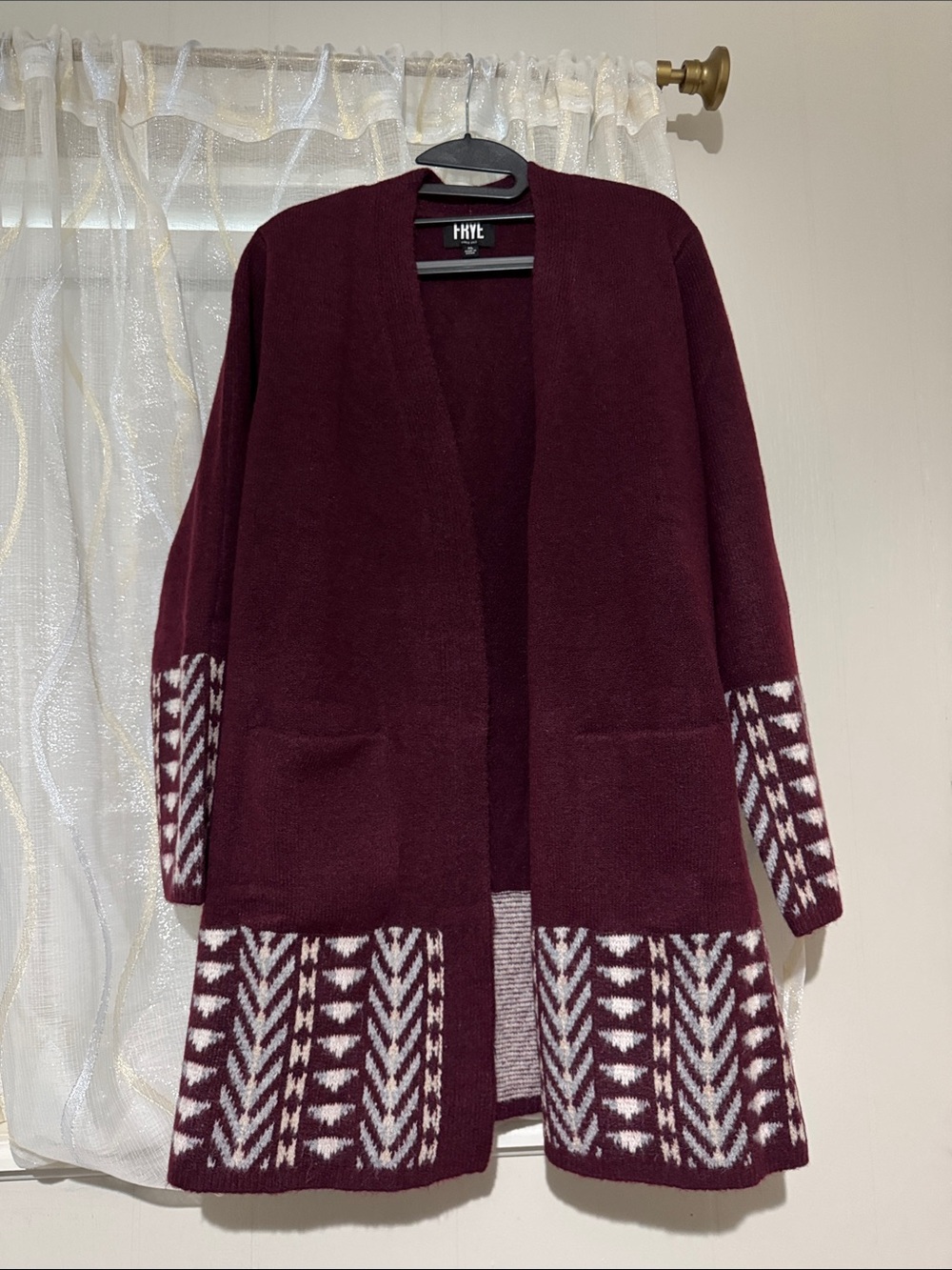 Frye Burgundy Open-Front Patterned Cardigan